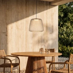 Lampára colgante exterior LED Lucande Korvyn, gris, Ø 50 cm, regulable por pasos