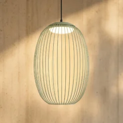 Lampára colgante exterior LED Lucande Richi, verde, Ø 35 cm, atenuable