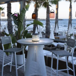 Les Jardins Lámpara de mesa solar LED Halo, blanca, aluminio/granito