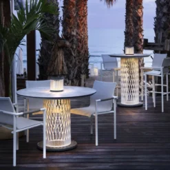 Les Jardins Lámpara de mesa solar LED Halo, blanca, aluminio/granito