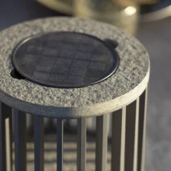 Les Jardins Lámpara de mesa solar LED Halo, gris, aluminio/granito