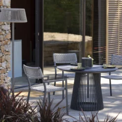 Les Jardins Lámpara de mesa solar LED Halo, gris, aluminio/granito