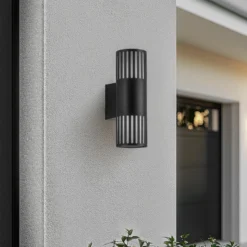Lindby Aplique de exterior Lurinda, 2 luces, negro, Ø10cm