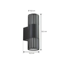Lindby Aplique de exterior Lurinda, 2 luces, negro, Ø10cm