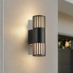 Lindby Aplique de exterior Lurinda, 2 luces, negro, Ø10cm