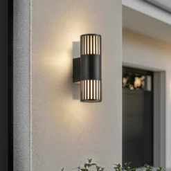 Lindby Aplique de exterior Lurinda, 2 luces, negro, Ø10cm