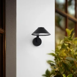 Lindby Aplique de pared LED Capelo, negro, metal, Ø20cm