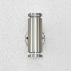 Lindby Aplique LED para exterior Tiberius, acero inoxidable, arriba/abajo, IP44