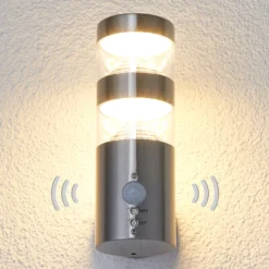 Lindby Aplique LED para exterior Lanea, 22 cm, acero inoxidable, sensor