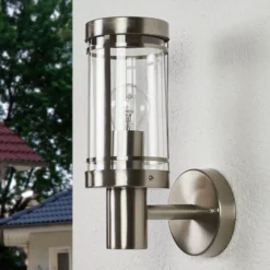 Lindby Aplique para exterior Djori, color aluminio, acero inoxidable, E27