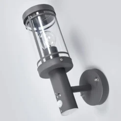 Lindby Aplique para exterior Djori, sensor, antracita, acero inoxidable