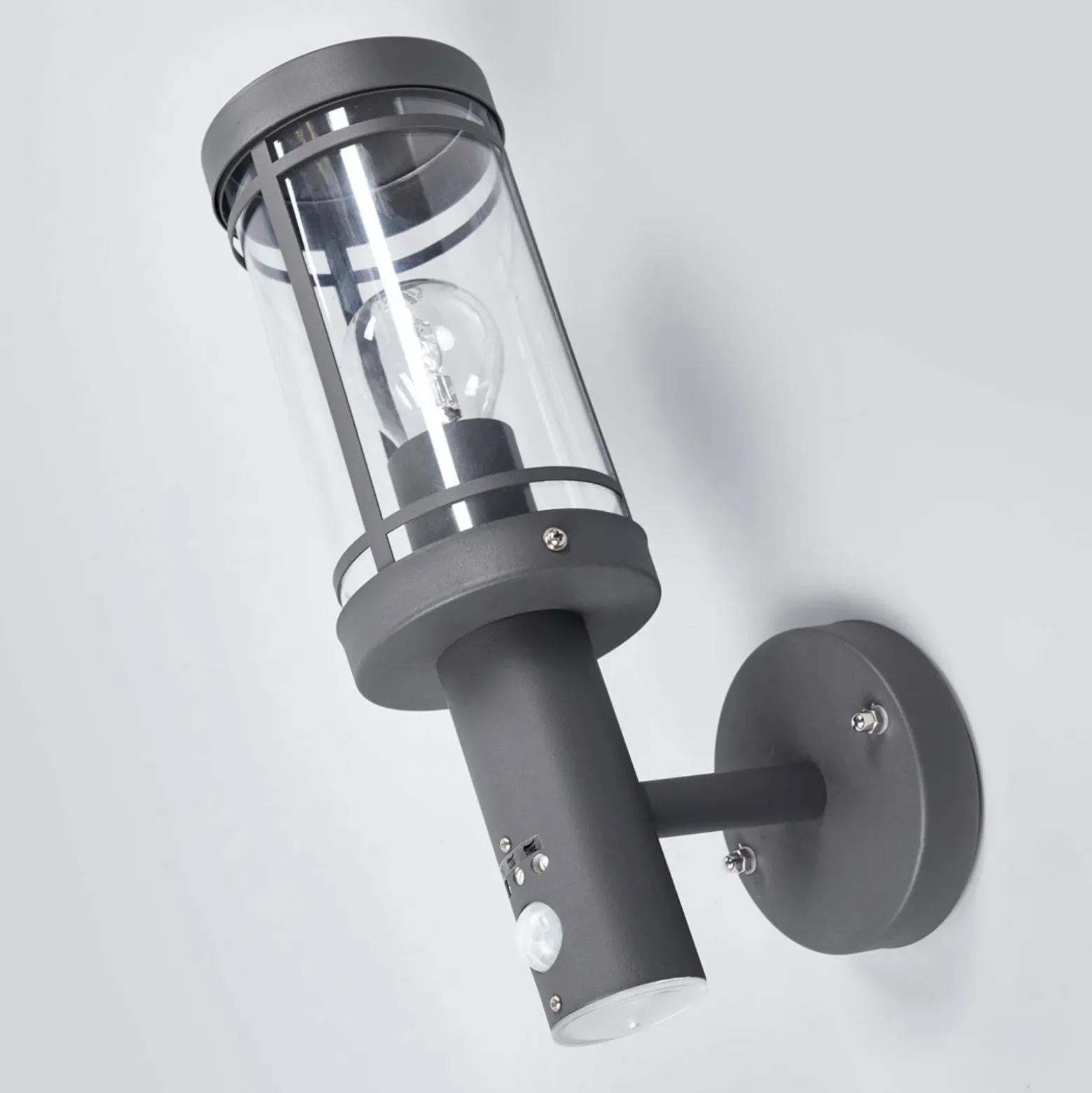 Lindby Aplique para exterior Djori, sensor, antracita, acero inoxidable