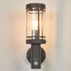 Lindby Aplique para exterior Djori, sensor, antracita, acero inoxidable