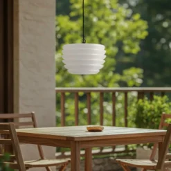 Lindby Arona colgante exterior, Ø 38 cm, blanco