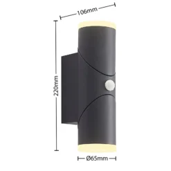 Lindby Aspyn aplique LED exterior, 2 luces, sensor