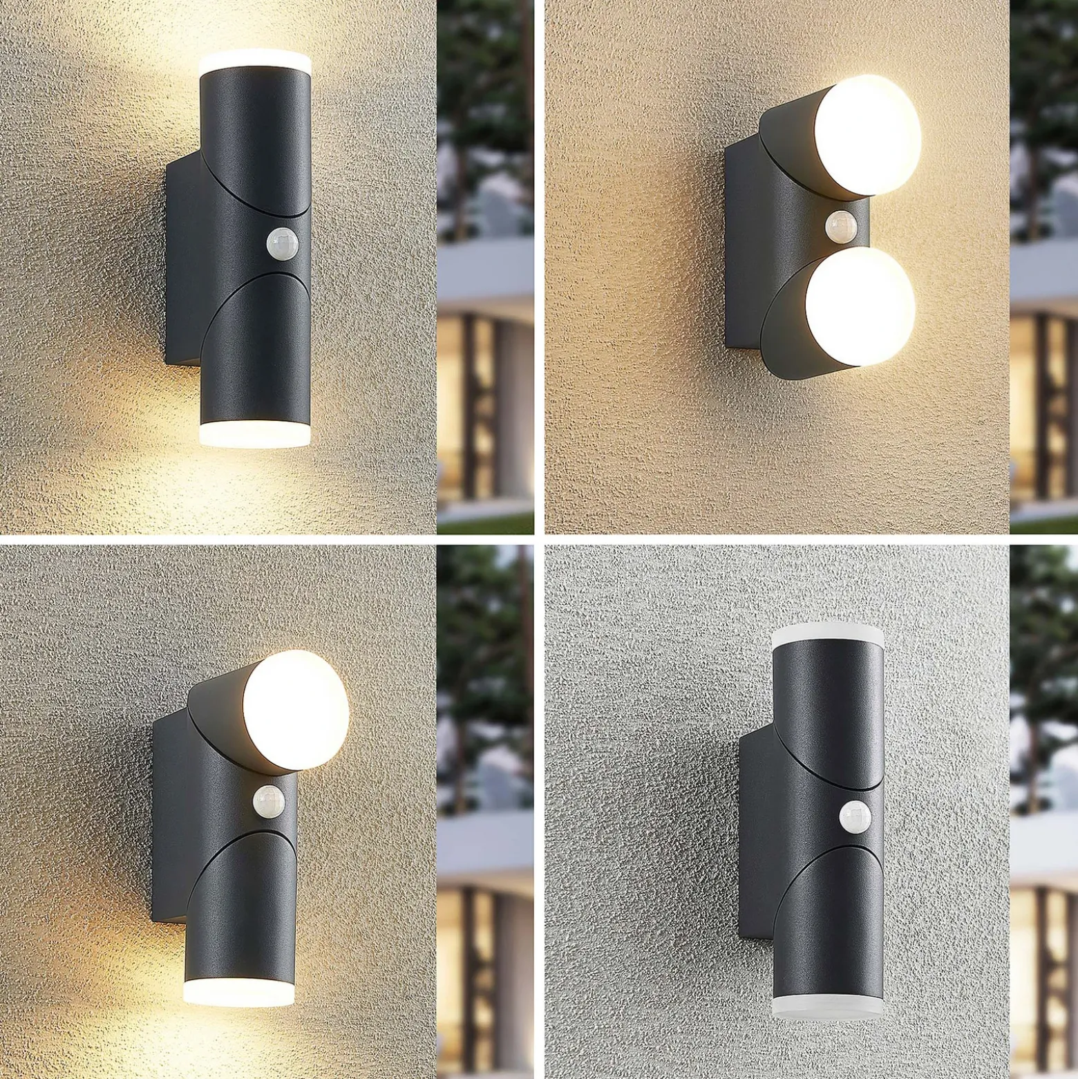 Lindby Aspyn aplique LED exterior, 2 luces, sensor