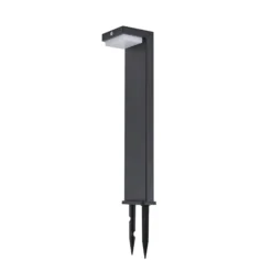 Lindby Baliza LED solar para zócalo Eleazar, negro, aluminio, sensor