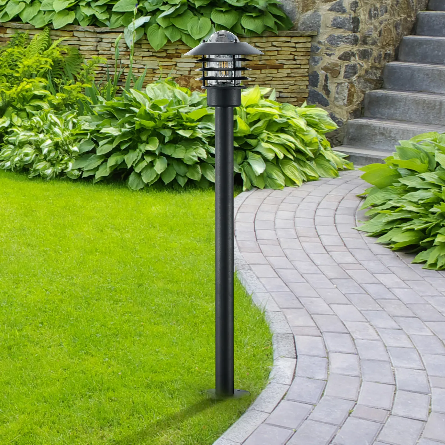 Lindby bolardo luminoso Belmiro, hierro, 100 cm de altura, E27, negro