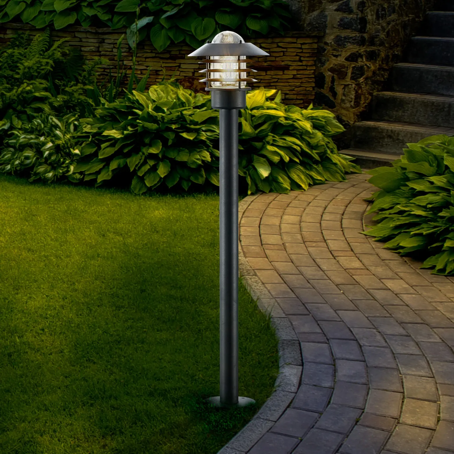 Lindby bolardo luminoso Belmiro, hierro, 100 cm de altura, E27, negro