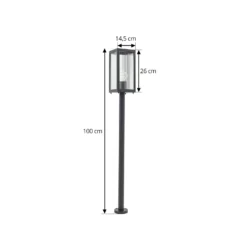 Lindby Bolardo luminoso Bolgar, negro, metal, vidrio, 15 cm