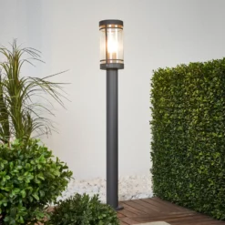Lindby Bolardo luminoso Djori, 80 cm, antracita, acero inoxidable, E27