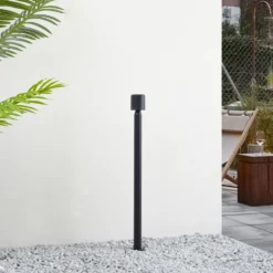 Lindby, bolardo luminoso LED Amila, negro, aluminio, IP54