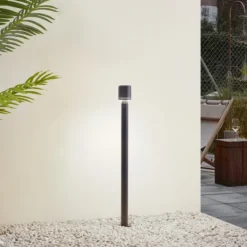 Lindby, bolardo luminoso LED Amila, negro, aluminio, IP54