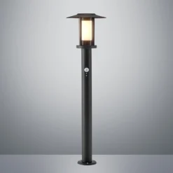 Lindby, bolardo luminoso LED Gregory, 76 cm, sensor, gris oscuro, IP44