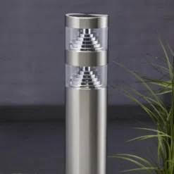 Lindby Bolardo luminoso LED Lanea, 60 cm, gris, acero inoxidable, IP44