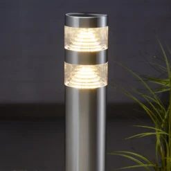 Lindby Bolardo luminoso LED Lanea, 60 cm, gris, acero inoxidable, IP44