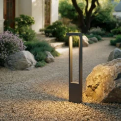 Lindby, bolardo luminoso LED Lonete, altura 65 cm, antracita, IP65