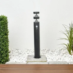 Lindby, bolardo luminoso LED Lanea, 60 cm, negro, sensor, IP44