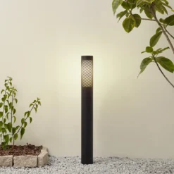 Lindby Bolardo luminoso Lurinda, negro, aluminio, Ø 10,5 cm
