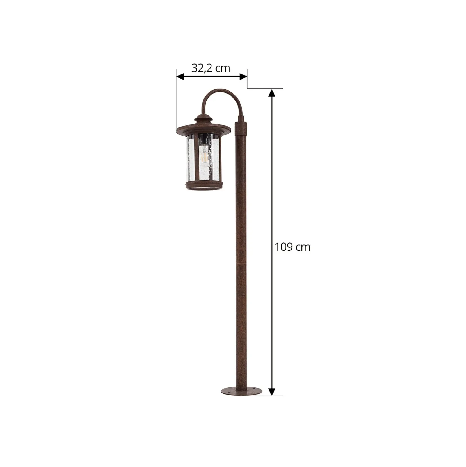 Lindby, bolardo luminoso Zayn, color óxido, vidrio, altura 109 cm, IP65