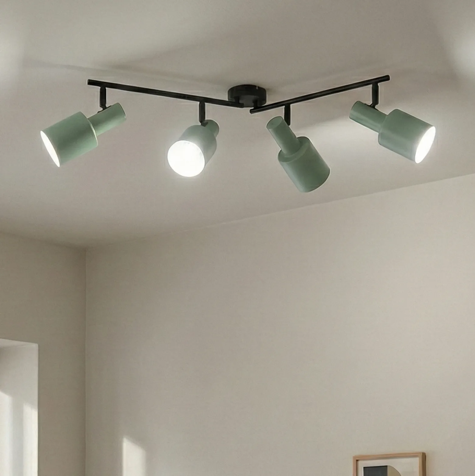 Lindby downlight de techo Ovelia, verde, 80 cm, 4 luces, E27