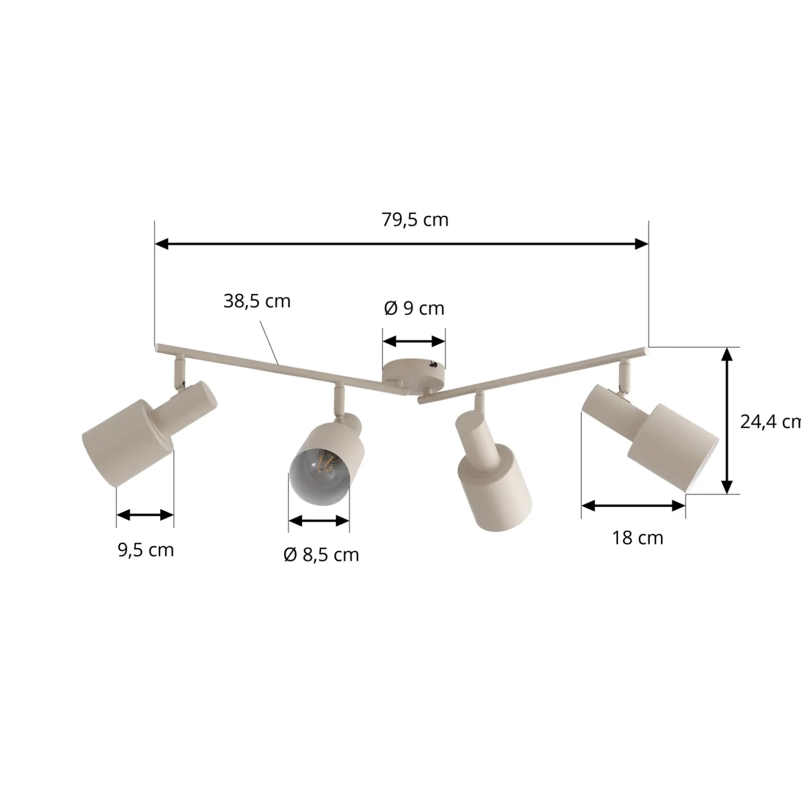 Lindby downlight de techo Ovelia, beige, 80 cm, 4 luces, E27