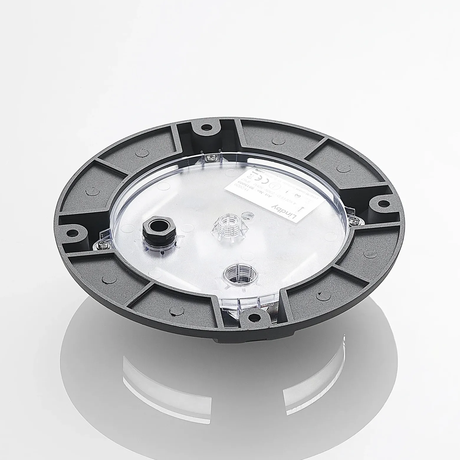 Lindby foco LED de suelo Cormac, 4 luces, Ø 21 cm, IP67