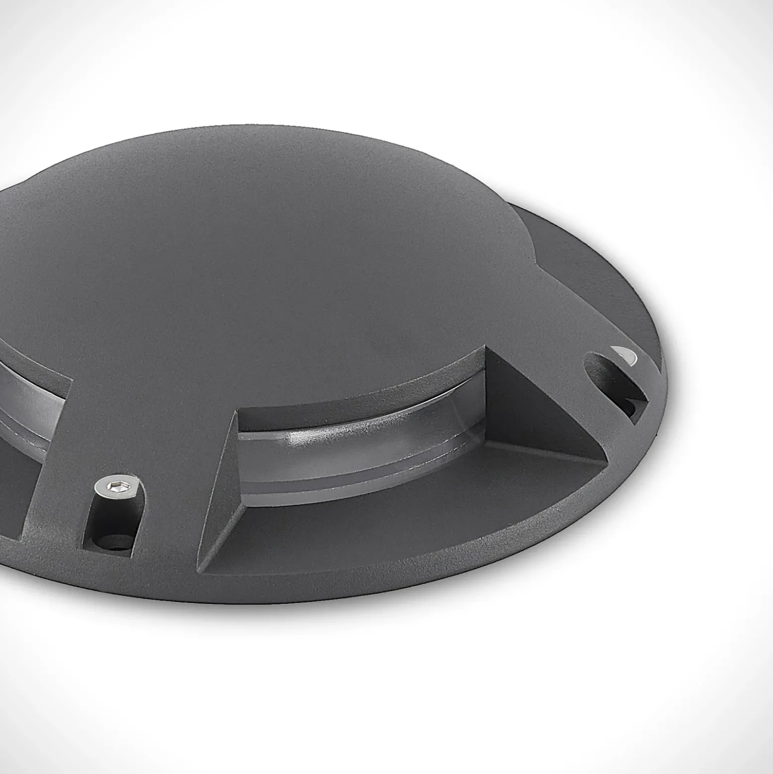 Lindby foco LED de suelo Cormac, 4 luces, Ø 21 cm, IP67
