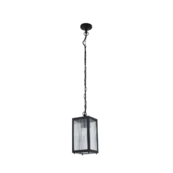 Lindby Lámpara colgante exterior Bolgar, negro, metal, cristal