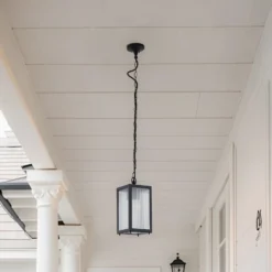 Lindby Lámpara colgante exterior Bolgar, negro, metal, cristal