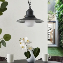 Lindby lámpara colgante exterior Roisin, antracita, metal, Ø 32 cm