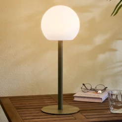 Lindby lámpara de mesa LED Eleia, verde, metal, batería recargable