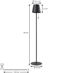 Lindby lámpara de pie LED solar Hilario, negra, hierro, batería recargable
