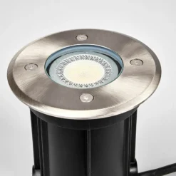 Lindby Lámpara de suelo empotrable Insa, Ø11cm, acero inoxidable, GU10, IP67