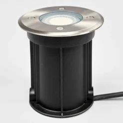 Lindby Lámpara de suelo empotrable Insa, Ø11cm, acero inoxidable, GU10, IP67