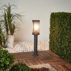 Lindby lámpara sobremuro Djori, 50 cm, antracita, acero inoxidable, E27