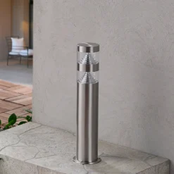 Lindby Lámpara sobremuro LED Lanea, 40 cm, gris, acero inoxidable, IP44