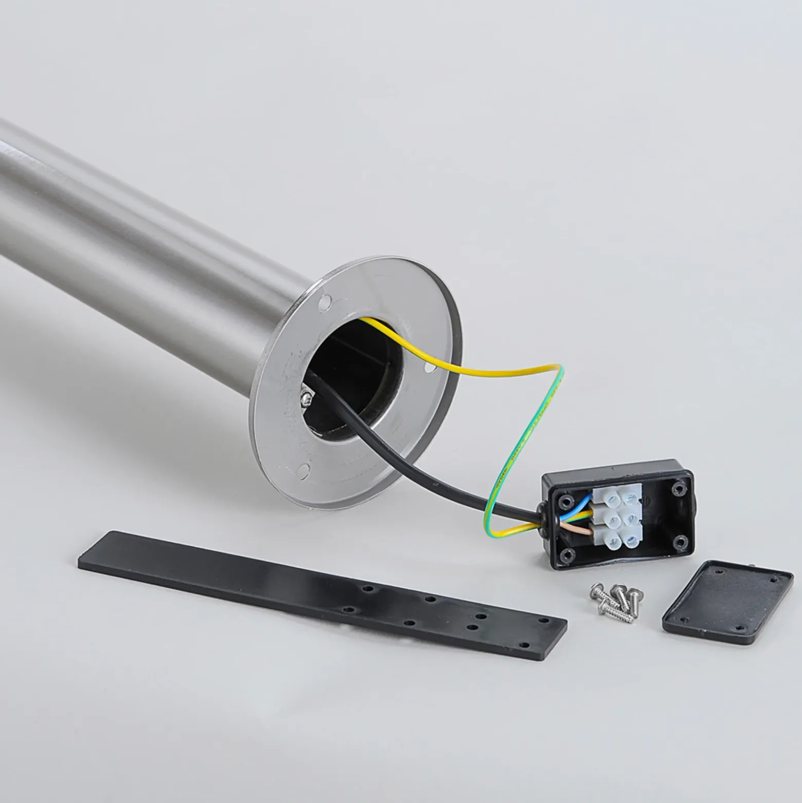 Lindby Lámpara sobremuro LED Lanea, 40 cm, gris, acero inoxidable, IP44