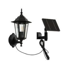 Lindby Lámpara solar LED de pared Sayata, negra, aluminio, farolillo