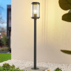Lindby Ojali bolardo luminoso, redondo, gris oscuro